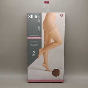 Silk Impressions Pantyhose 2 Pair Sm Light Support Sheer High Waisted 20 Denier